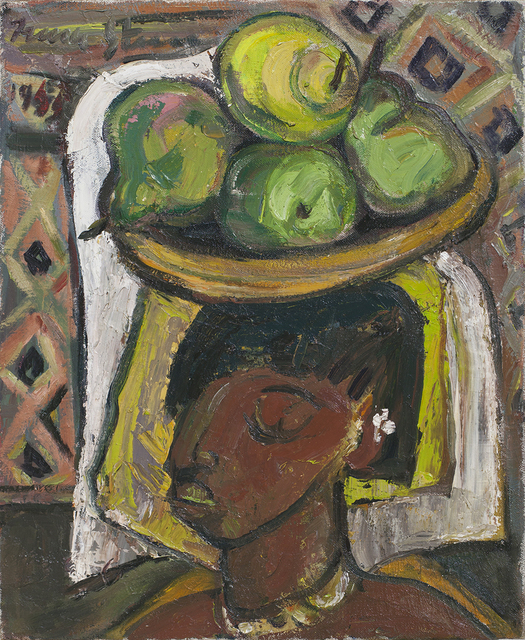 'Fruit seller' Oil on canvas 22 4/5 × 17 1/2 in 58 × 44.5 cm